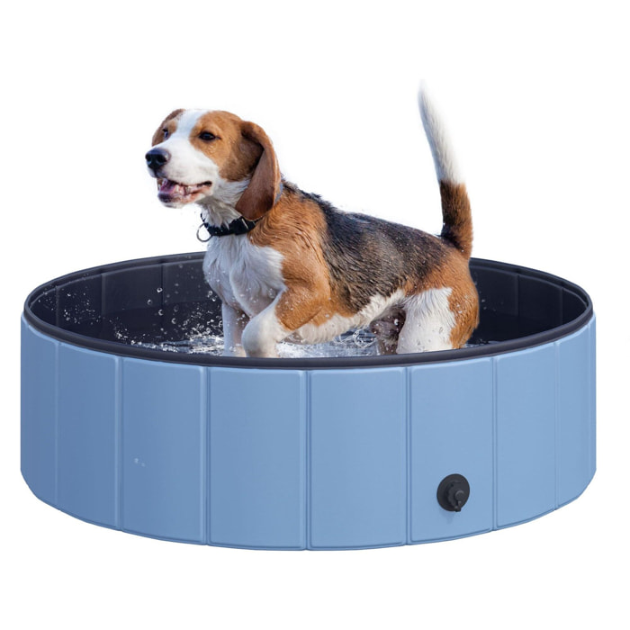 Bañera Plegable para Mascotas de PVC y Madera Φ100x30cm Azul
