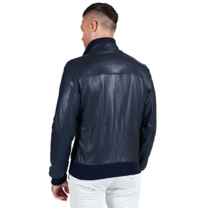 Giubbotto Bomber in pelle blu nappa effetto liscio