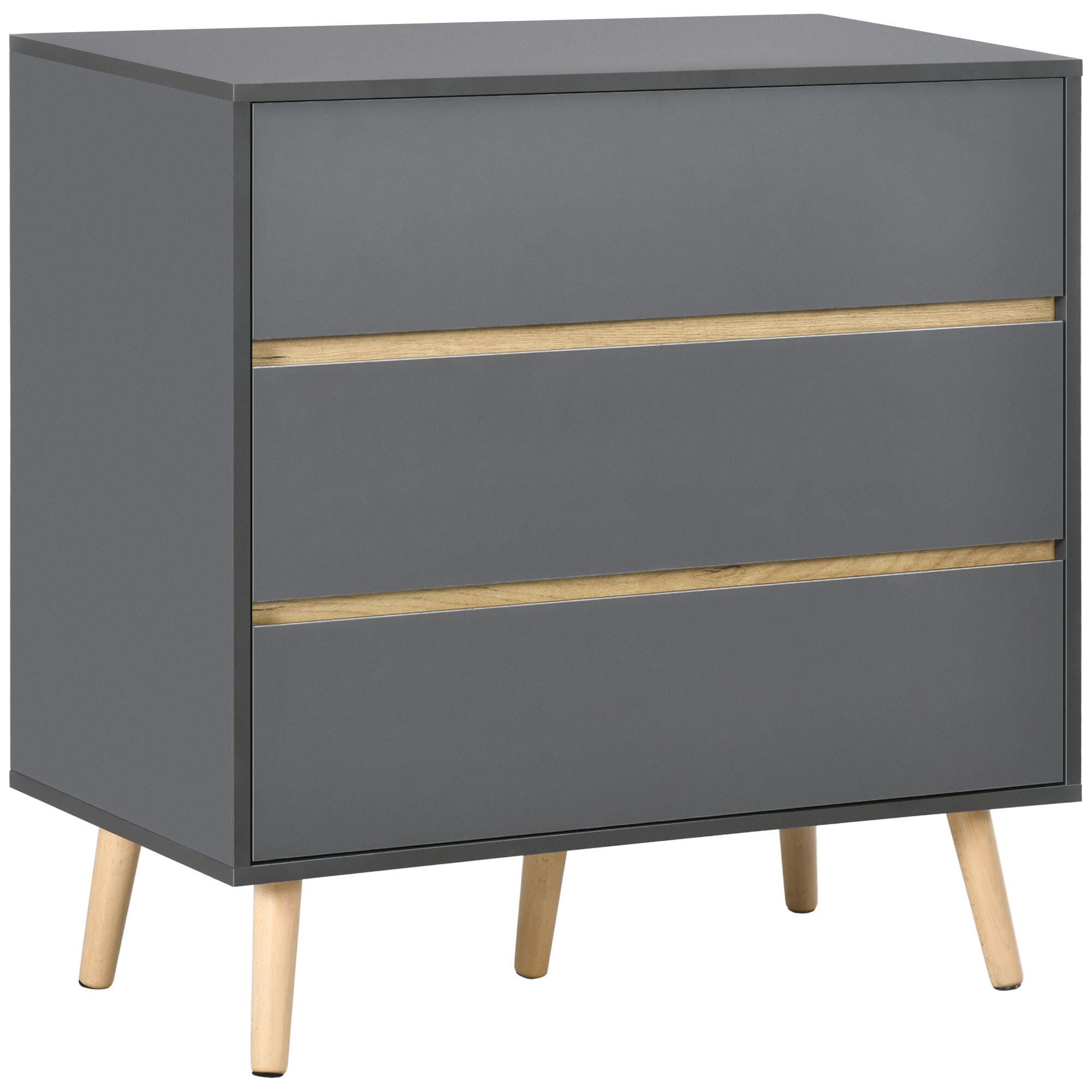 Commode 3 tiroirs design scandinave panneaux particules gris aspect bois clair