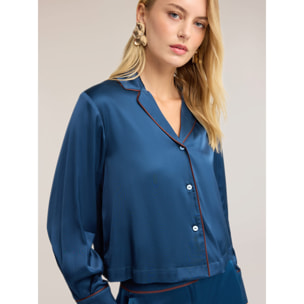 Motivi - Camicia corta in raso con profili a contrasto - Blu