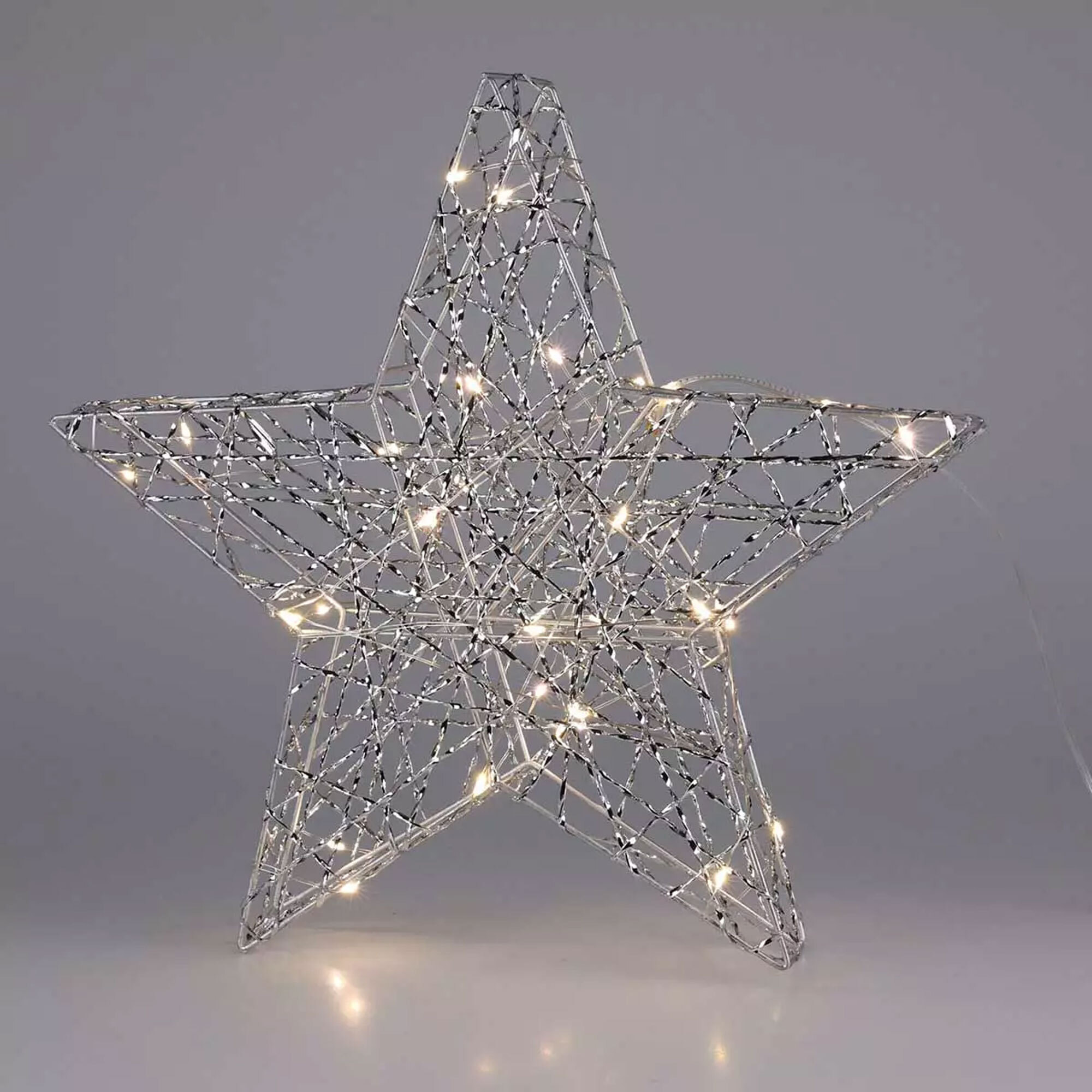 estrella luminosa plateada con 30 micro led 30x5x30cm