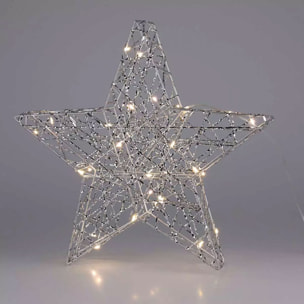 estrella luminosa plateada con 30 micro led 30x5x30cm