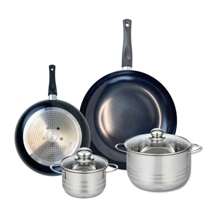 Ensemble de 2 Poêles de cuisson 24 et 32 cm et 2 faitouts 14 et 20 cm Elo Prima Brillant