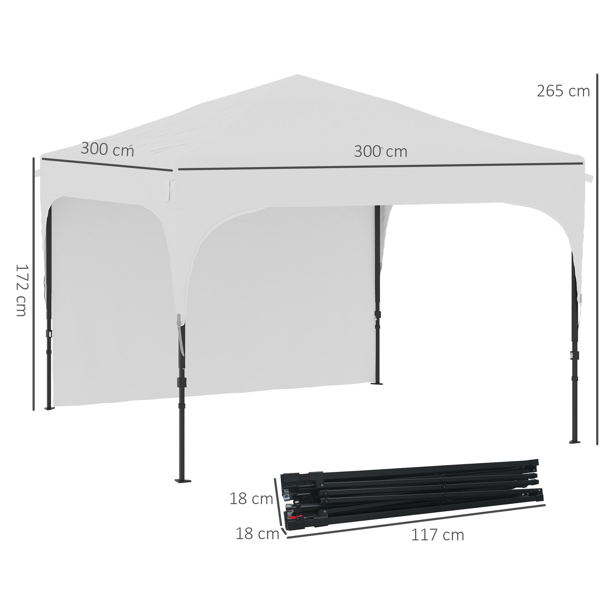 Carpa Plegable 3x3 m Altura Ajustable Cenador de Jardín con Lateral Desmontable Techo de Ventilación 4 Sacos de Arena y Bolsa de Transporte para Camping Fiestas Blanco