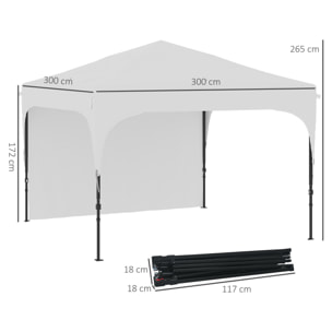 Carpa Plegable 3x3 m Altura Ajustable Cenador de Jardín con Lateral Desmontable Techo de Ventilación 4 Sacos de Arena y Bolsa de Transporte para Camping Fiestas Blanco