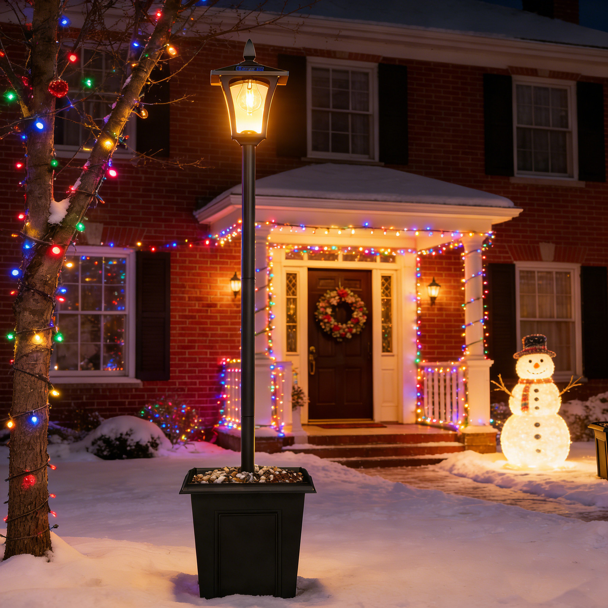 Lampadaire solaire LED jardinière 2 en 1 H.160 cm noir