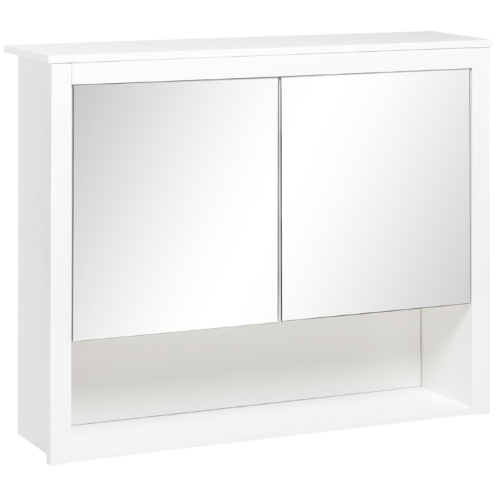 Armario de Pared con Espejo Mueble Suspendido de Baño Armario Colgante para Baño con 2 Puertas de Vidrio y Estante de Almacenamiento 80x20x65 cm Blanco