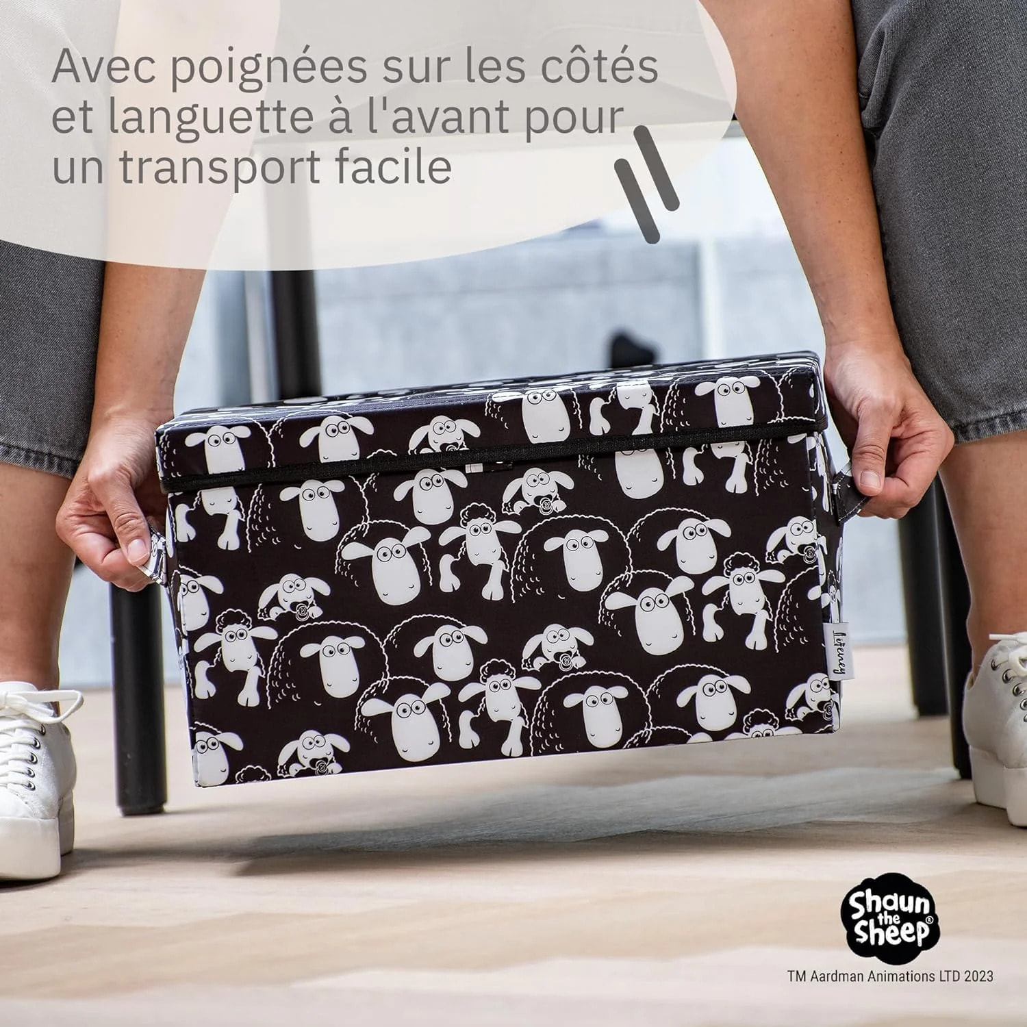 Boîte de rangement avec couvercle fond noir Lifeney Shaun le mouton