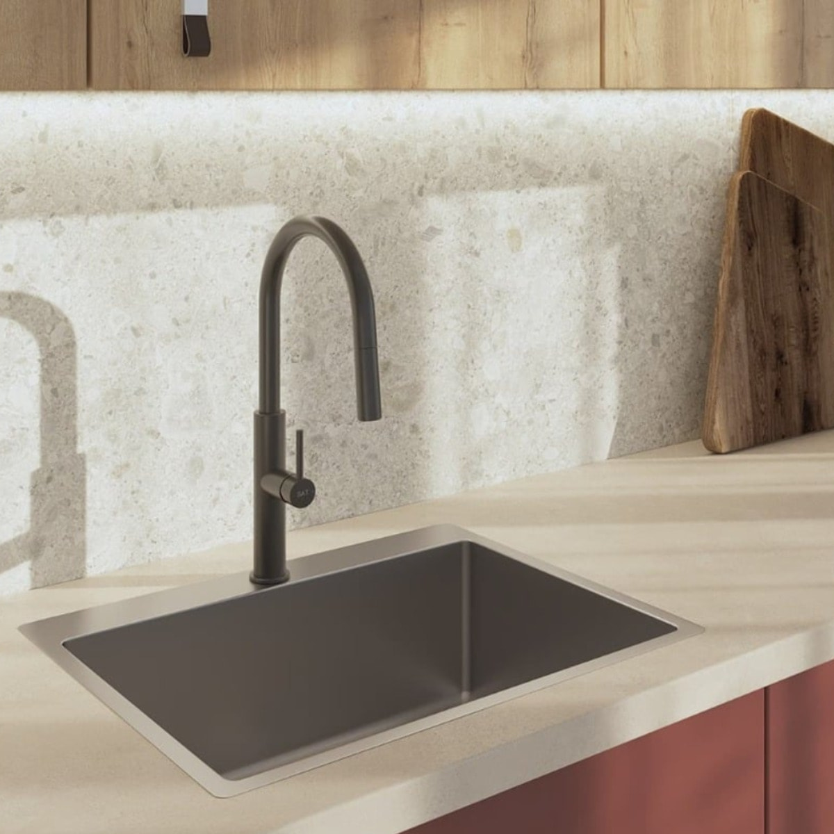 Mitigeur cuisine avec douchette extractible 2 jets, noir mat (SATBSD286C)