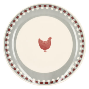 Lot de 6 assiettes plates en grès 26cm avec dessin de poule GALLINA