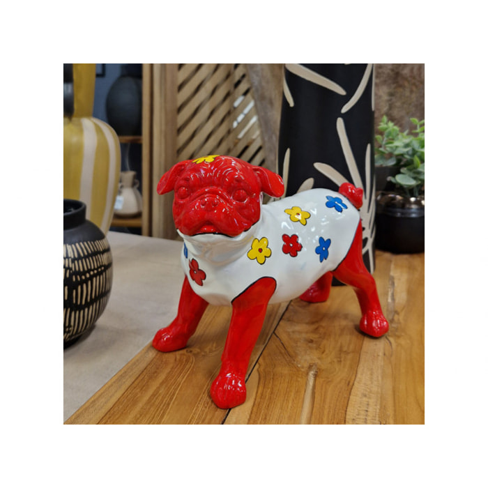 Statuette chien bouledogue rouge en résine H18cm - PUG