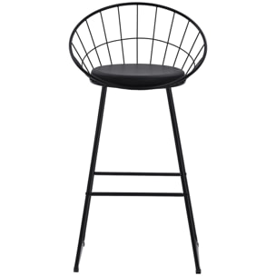 Lot de 2 tabourets de bar 75cm en métal noir et coussin noir ALEX