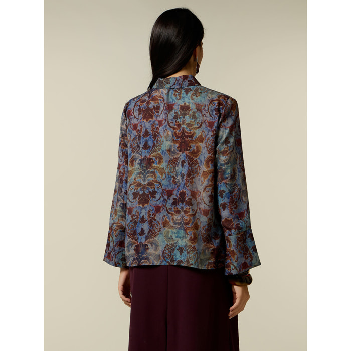 Oltre - Camicia fantasia con taschino in paillettes - Azzurro