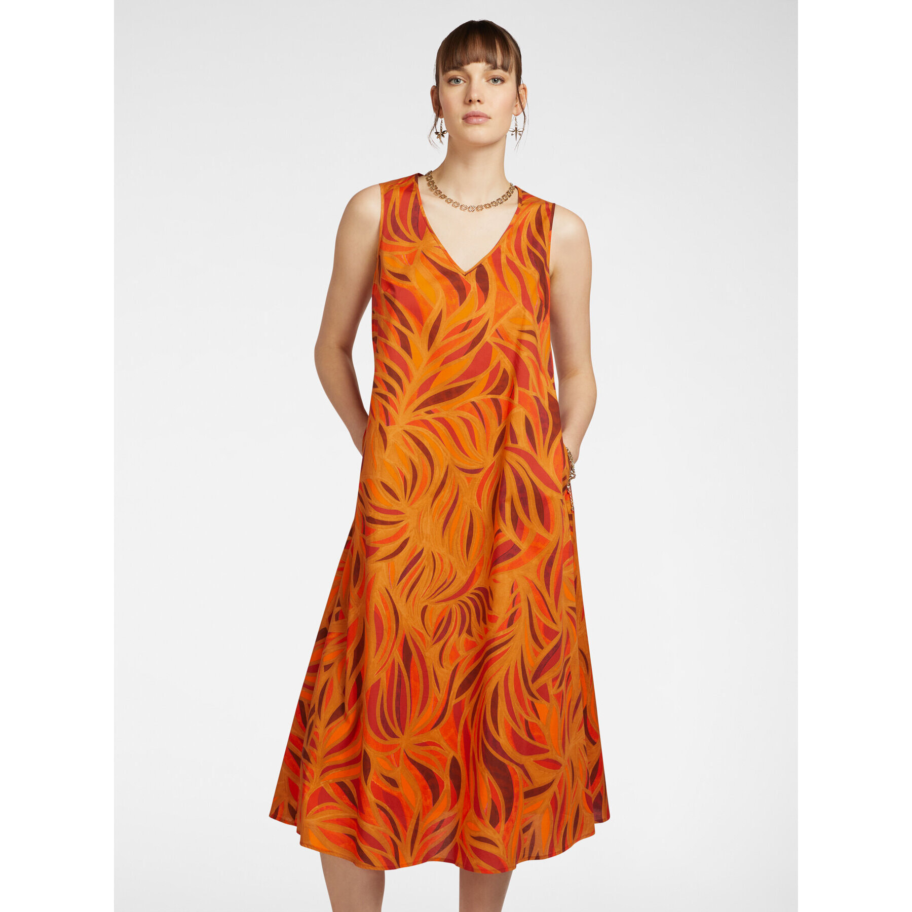Elena Mirò - Abito stampato in cotone stretch - Arancione