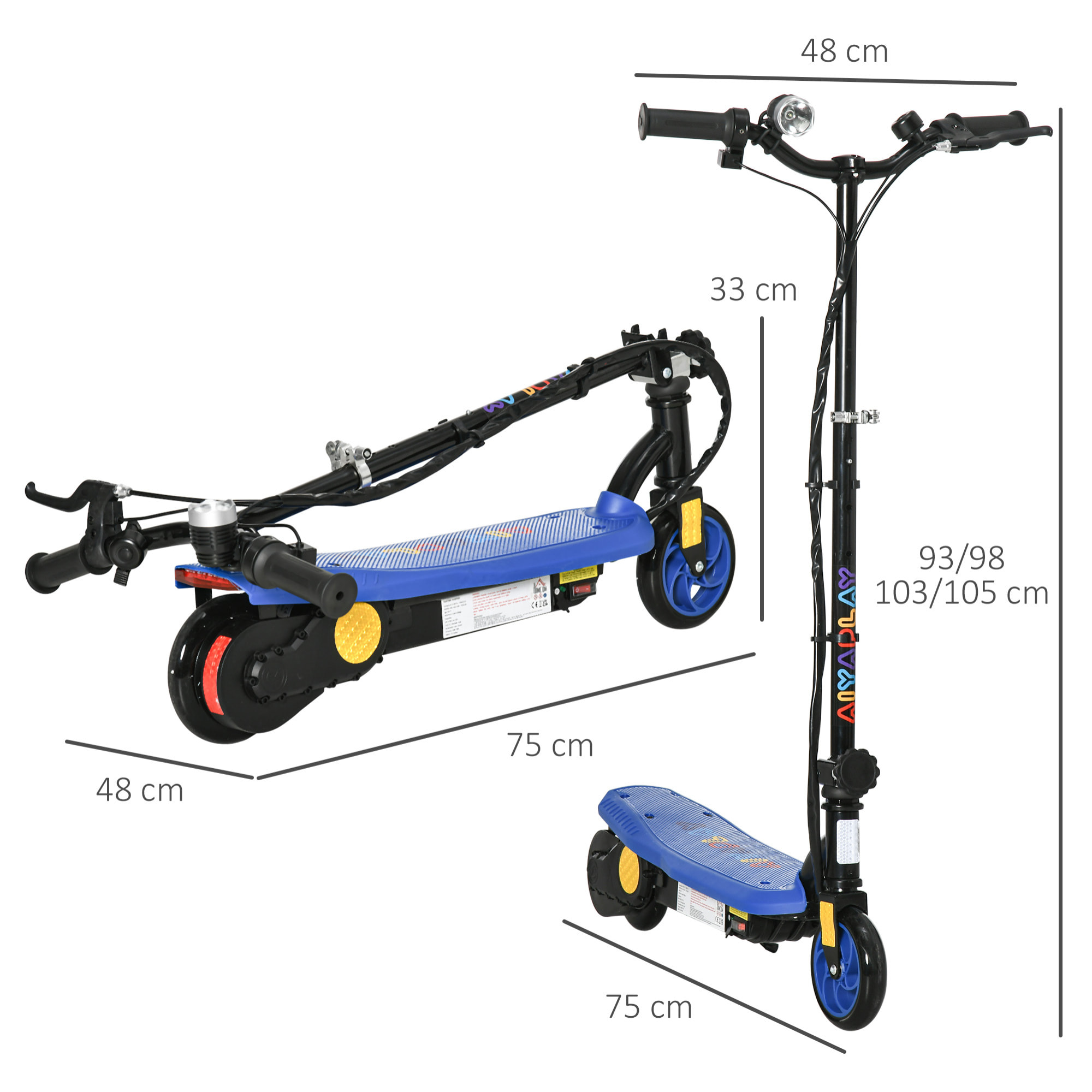 Trottinette électrique 120 W pliable pour enfant 7-14 ans 12 Km/h max. autonomie 10 Km max. bleu