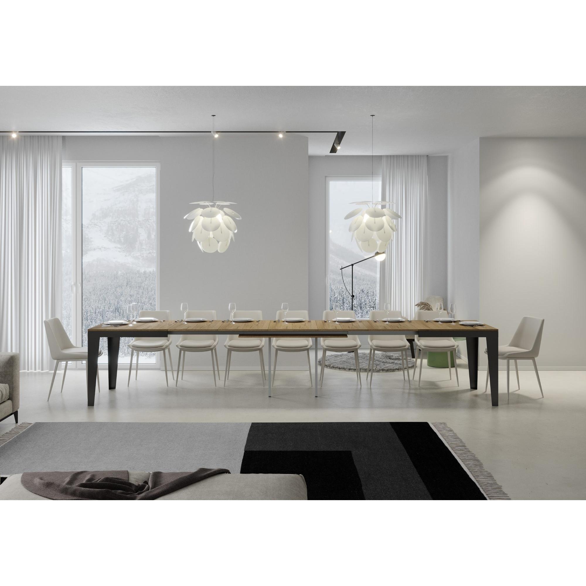 Mesa extensible 90x160/420 cm Flame Evolution Roble Natural estructura Antracita