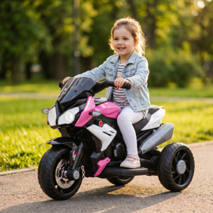 HOMCOM Moto Eléctrica para Niños con 3 Ruedas, Moto Eléctrica Infantil con Pedal, Faro LED, Música y Bocina, Regalo para Niños y Niñas de 3 a 5 Años, Rosa