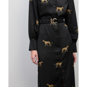 Abito in raso con stampa leopardata