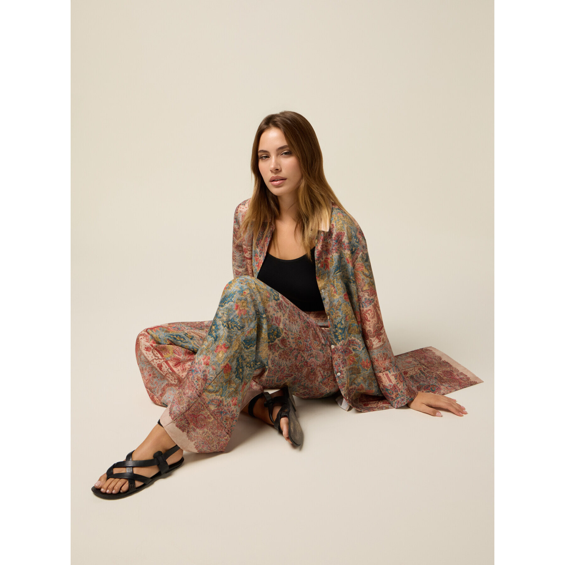 Oltre - Pantaloni palazzo in raso - Beige