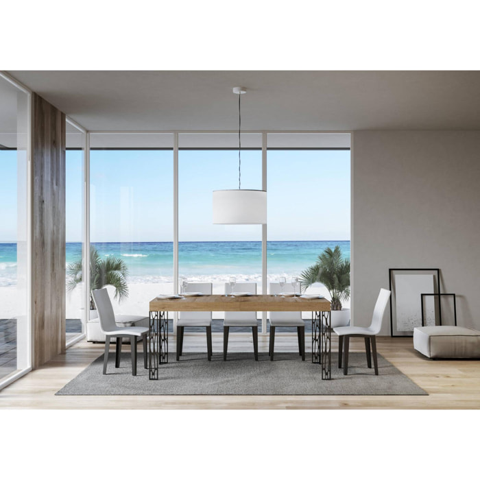 Table Ghibli Extensible Dessus Chêne Nature 90x180 Allongée 284 cadre Anthracite