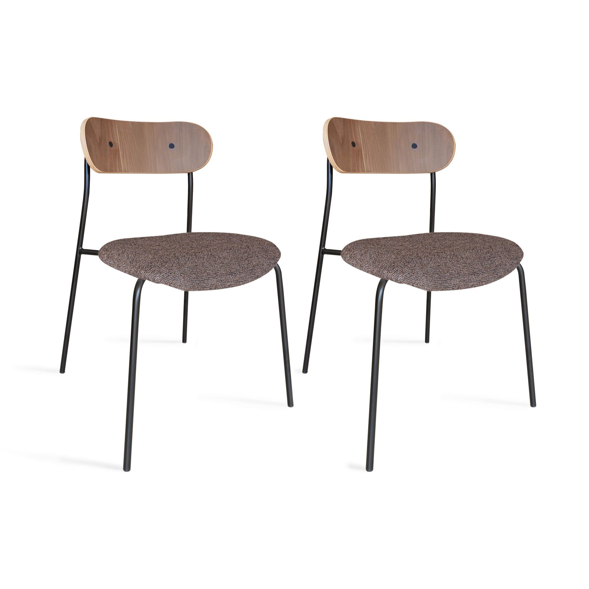 Lot de 2 chaises en tissu marron et dossier en finition noyer  GASTON