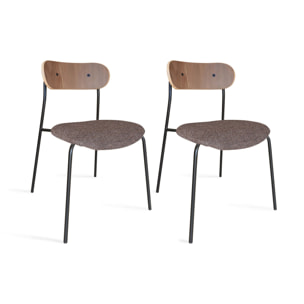 Lot de 2 chaises en tissu marron et dossier en finition noyer  GASTON
