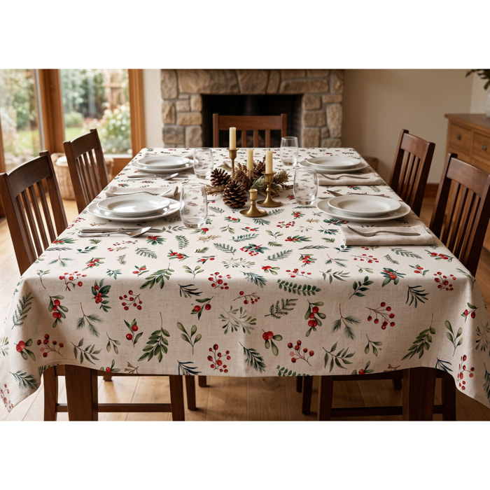 Tovaglia Natalzia per Cucina Salotto in 100% Cotone Made in Italy Fantasia Bacche Rosse