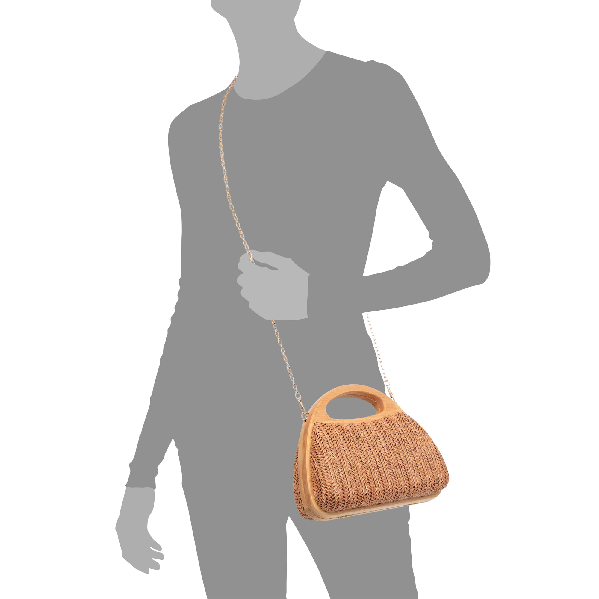 Bella Bolso bandolera Mujer. Fabricado en madera natural y paja trenzada.