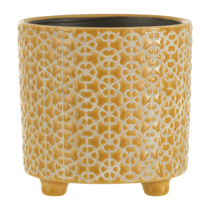 J-Line cache-pot Fleur - céramique - ocre - medium - Ø 14 cm