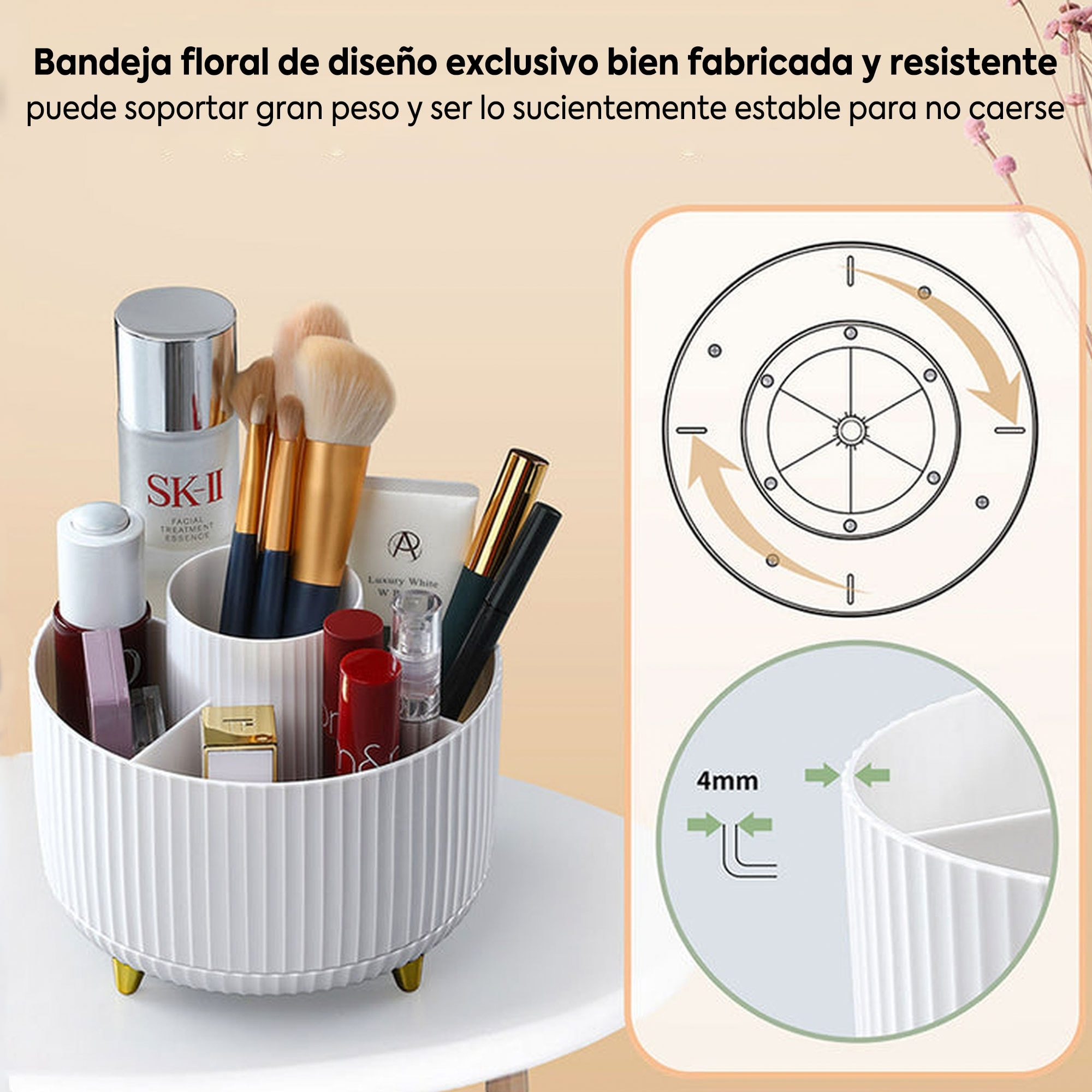 Organizador de maquillaje giratorio con 5 ranuras joybos