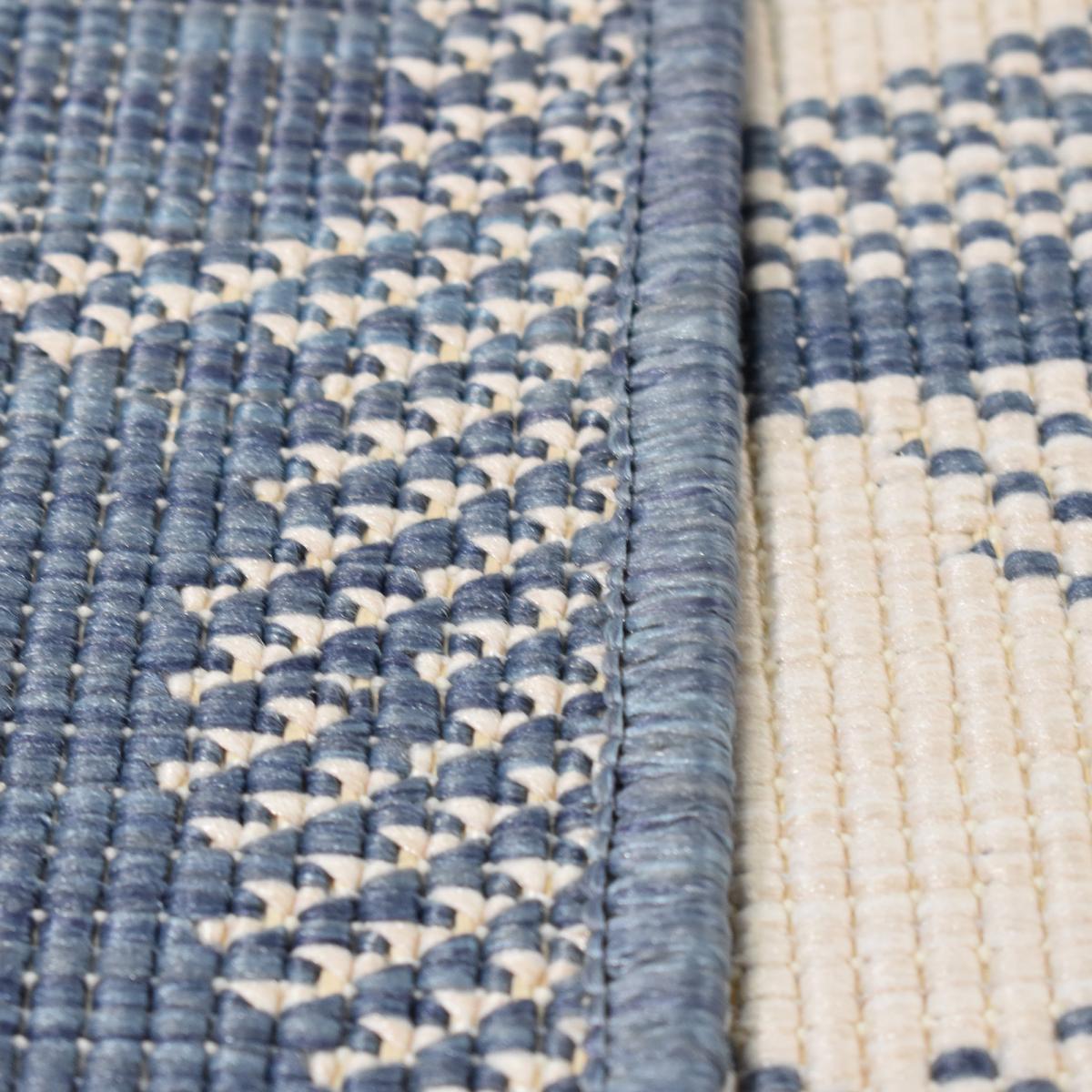 Tapis d'extérieur reversible Ridi aux motifs stylés bleu