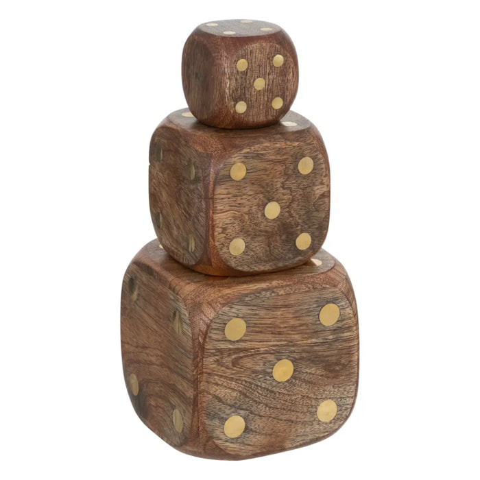 Déco à poser 3 dés "Roger" manguier caramel 10x10x10cm