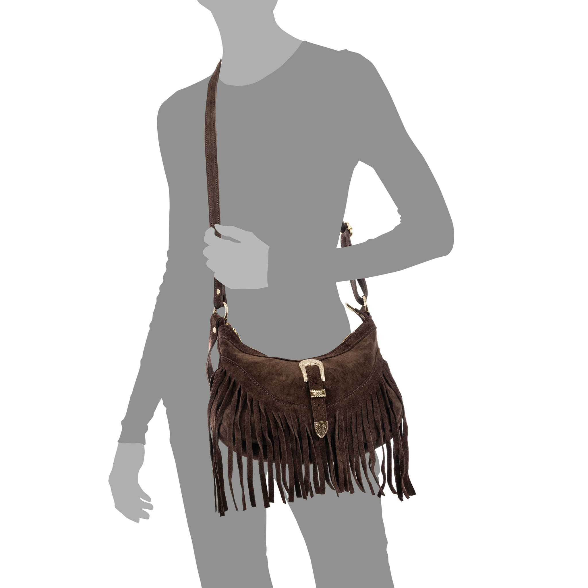 Barlassina bolso bandolera Mujer. Piel auténtica Gamuza, con flecos.