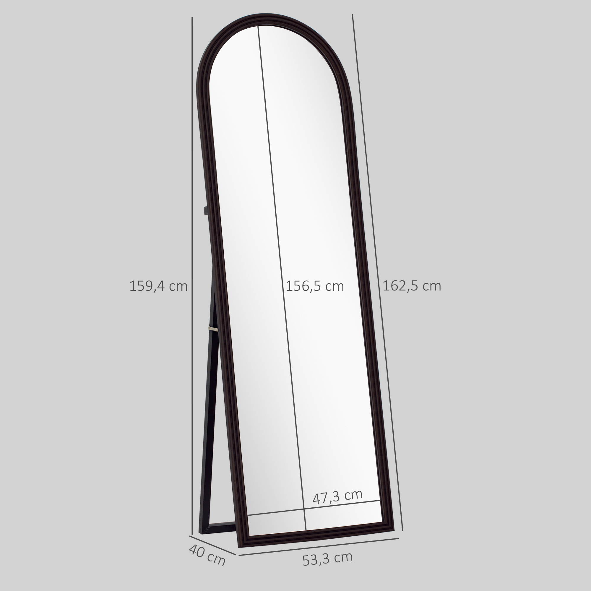 Miroir sur pied et mural pleine longueur 53 x 162 cm cadre pied effet bois