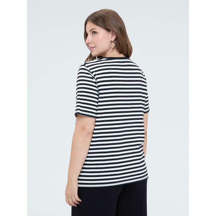 Fiorella Rubino - T-shirt in cotone a righe con applicazioni - Nero