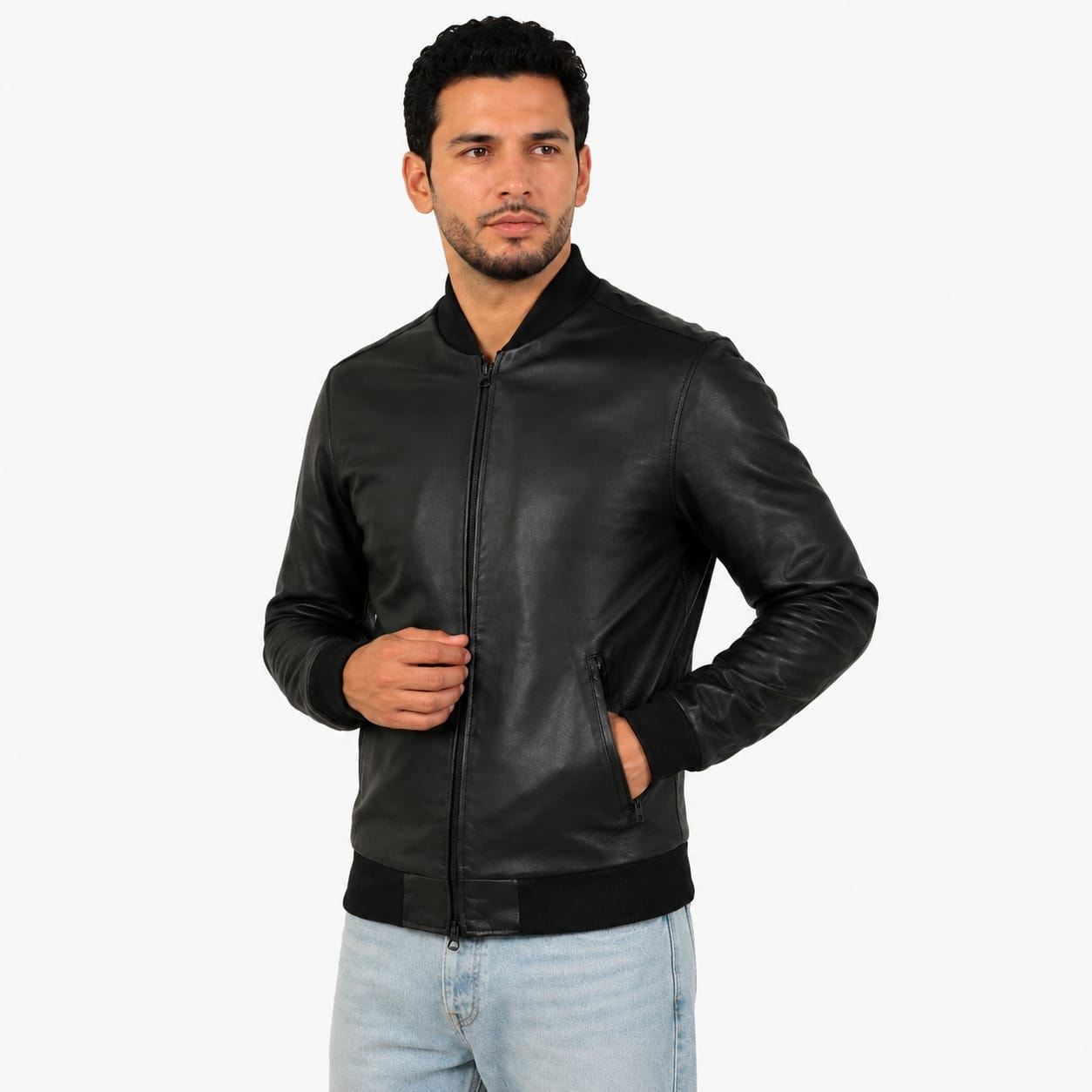 Giubbino in vera pelle di vitello foderato con trapunta invernale Nero-Slim Fit