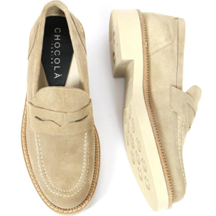 MOCASSINO CAMOSCIO VERA PELLE CHOCOLA' BEIGE