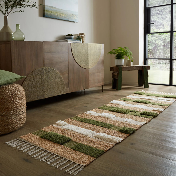 Tapis de couloir jute et laine MEDINA BLOCKS Vert
