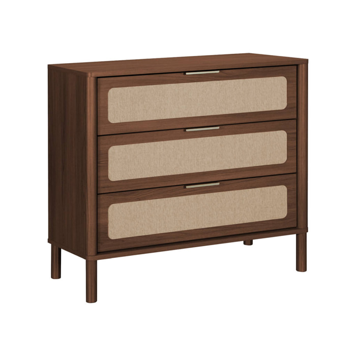 Commode vintage décor bois et cannage 3 tiroirs ETTA