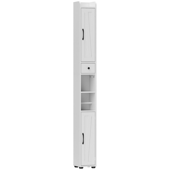 Colonne salle de bain meuble WC 2 portes 2 étagères tiroir niche porte-papier dim. 20x20x185cm blanc