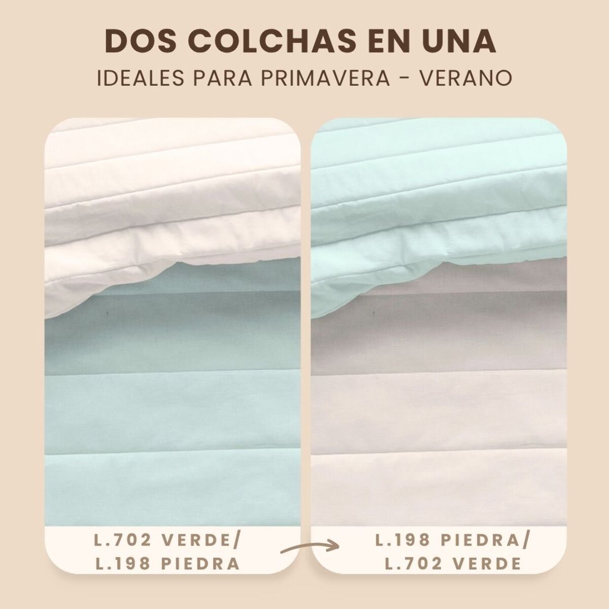 Colcha Bouti Bicolor - Reversible - 100% Microfibra - 70 gr/m² - L.702 Verde/L.198 Piedra