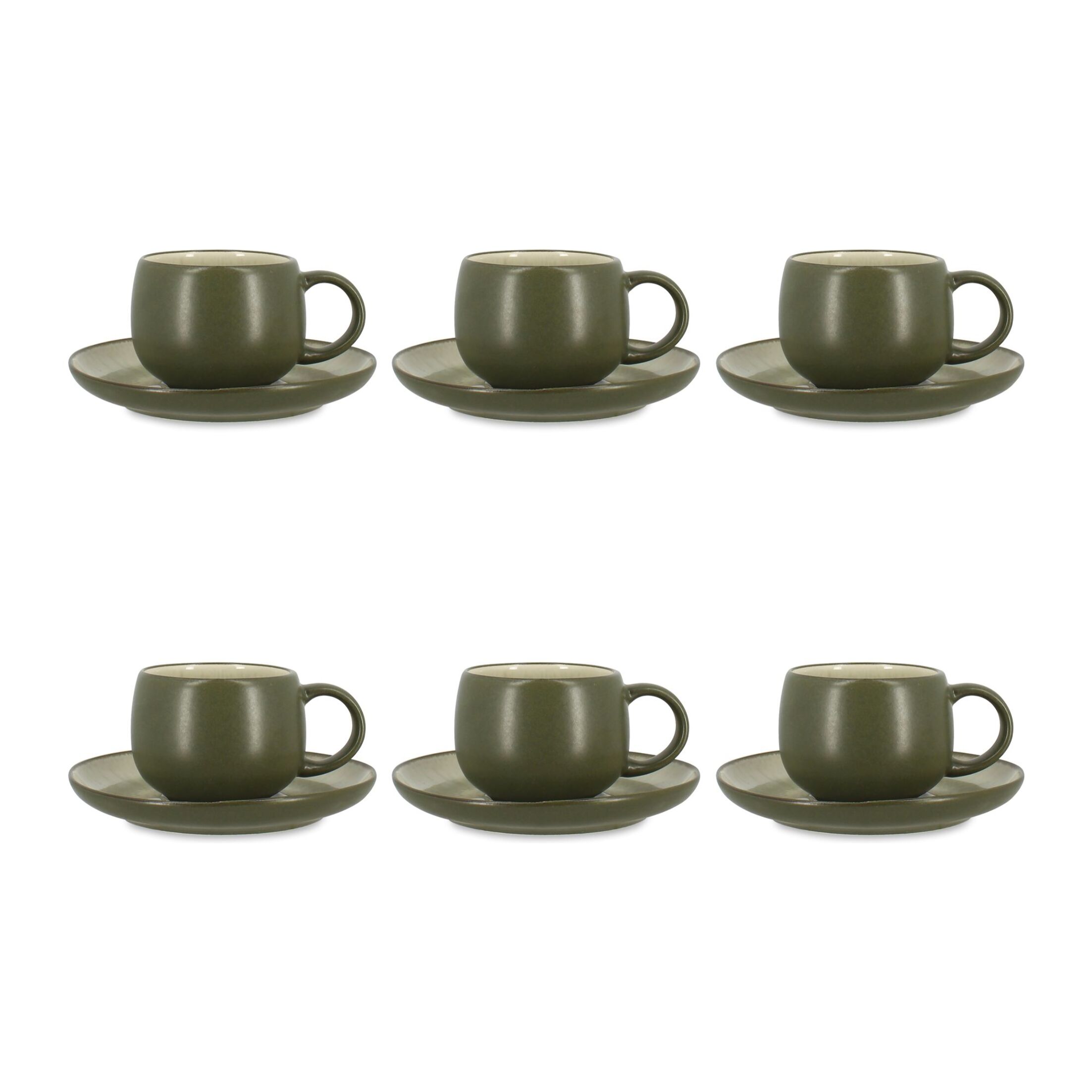 Lot de 6 tasses 22cl avec soucoupe en grès vert OLI