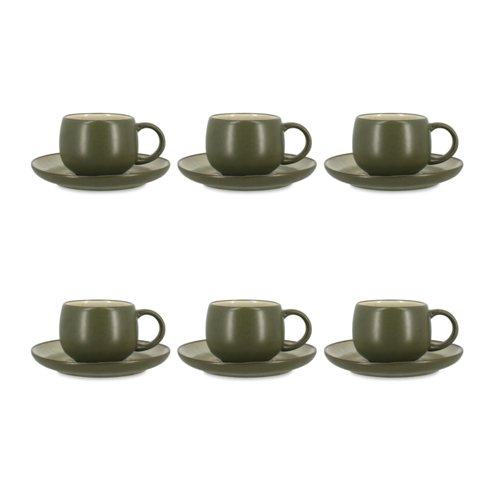 Lot de 6 tasses 22cl avec soucoupe en grès vert OLI
