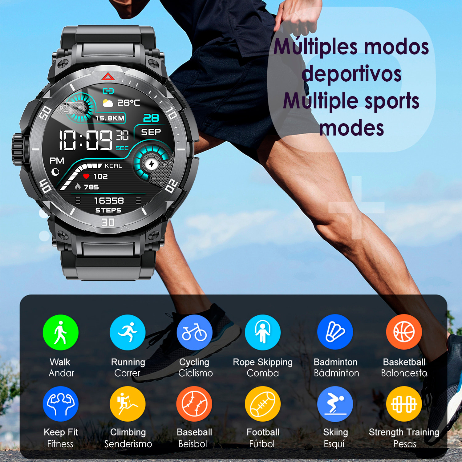 Smartwatch GT100 Pro multideporte, tensión y O2 en sangre, con auriculares TWS 5.1 integrados