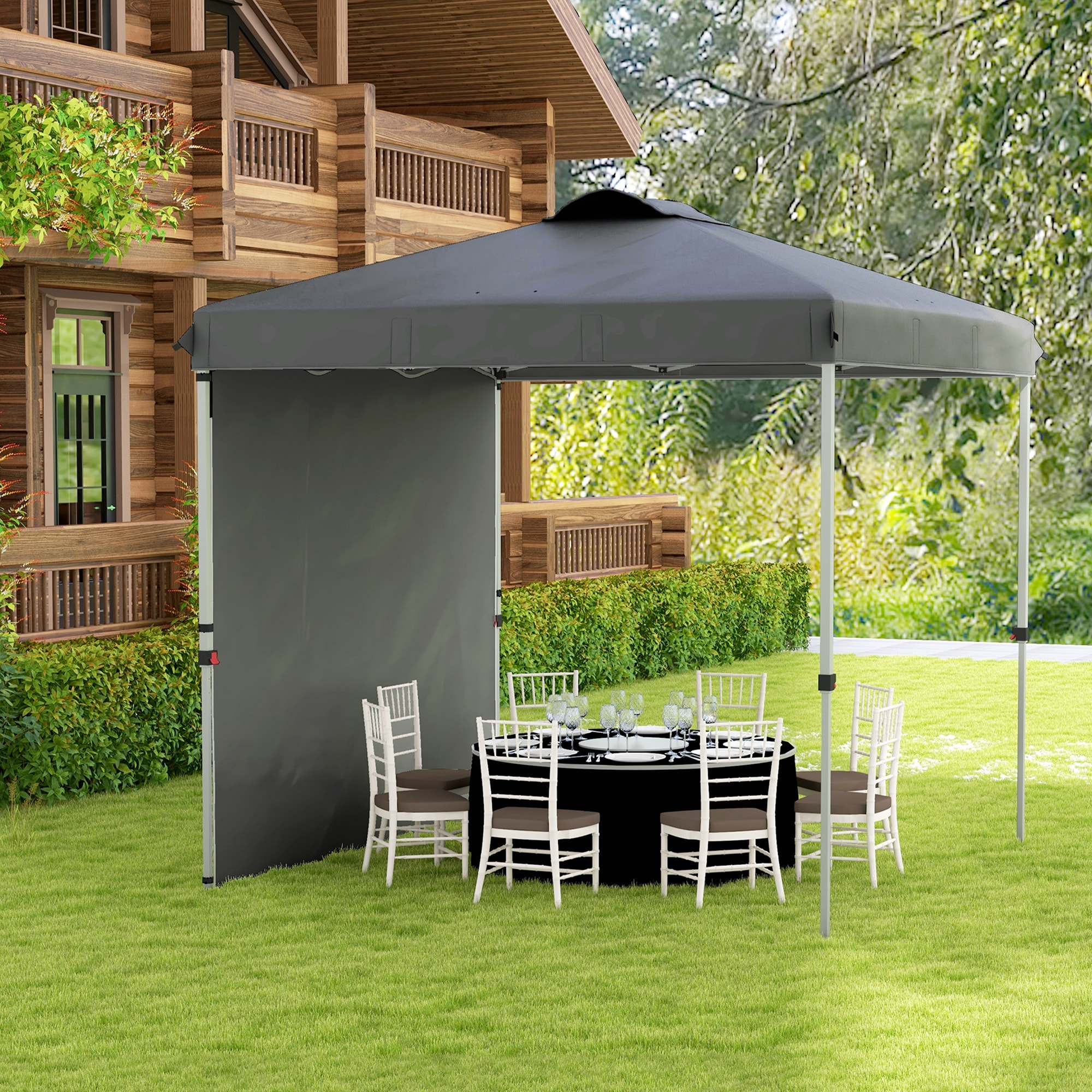 Carpa Plegable 2,5x2,5 m Cenador de Jardín con 1 Pared Lateral Altura Ajustable en 3 Niveles Anti-UV Impermeable y Bolsa de Arena Gazebo para Exterior Camping Fiestas Gris Oscuro
