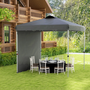 Carpa Plegable 2,5x2,5 m Cenador de Jardín con 1 Pared Lateral Altura Ajustable en 3 Niveles Anti-UV Impermeable y Bolsa de Arena Gazebo para Exterior Camping Fiestas Gris Oscuro