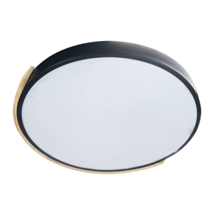 Forlight - Plafón LED Regulable 64W para Interiores, Diseño Moderno en Acero Negro y Madera, Luz Ajustable 3000K-6000K, Diámetro 600mm, Ideal para Techos Bajos y Espacios Amplios