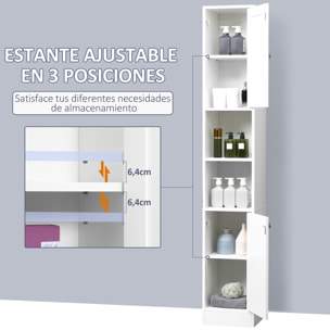 kleankin Armario Alto para Baño con Espejo Mueble Columna de Baño Madera con 2 Estantes Abiertos 2 Puertas y Baldas Interiores Ajustables 30x28x180 cm Blanco