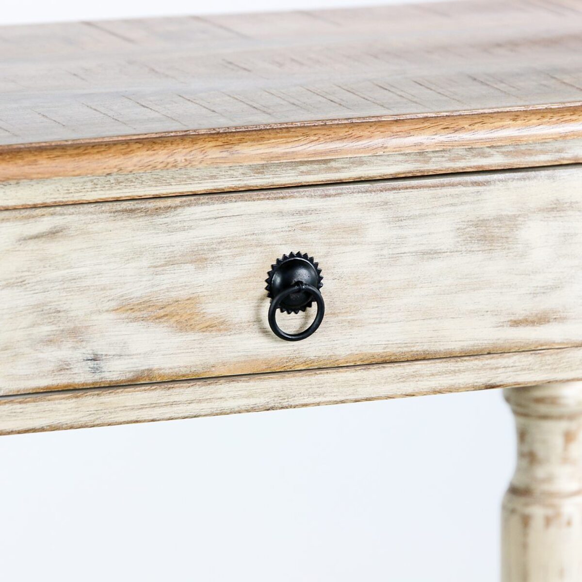 Tavolo consolle in legno di mango con finitira bianca 110x35x72 cm