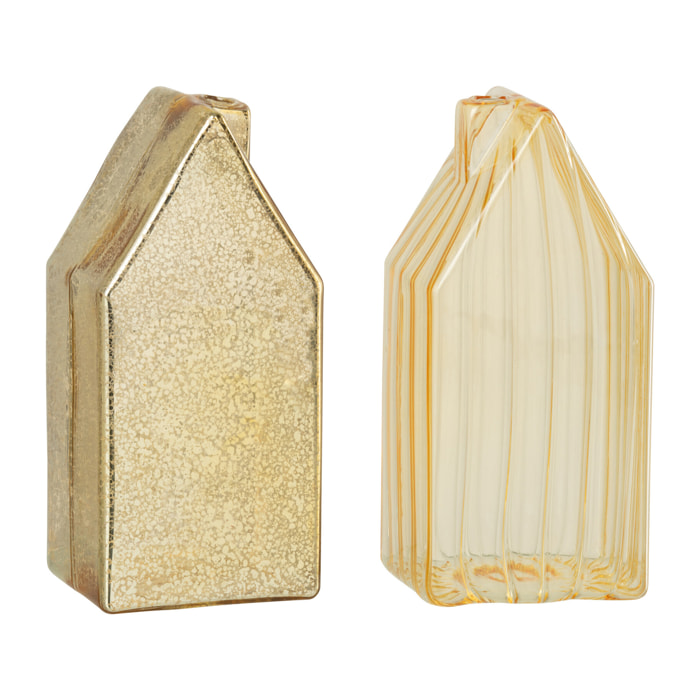 J-Line décoration Maison - verre - or - large - 2 pcs